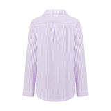 Cotton Gauze Long Sleeve Button Up - Lilac Stripe