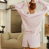 Cotton Gauze Long Sleeve Button Up - Pink Stripe