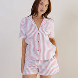 Cotton Gauze Button Up - Red Stripe
