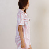 Cotton Gauze Button Up - Red Stripe