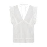 Primavera Sheer Cotton Jacquard Frill Top