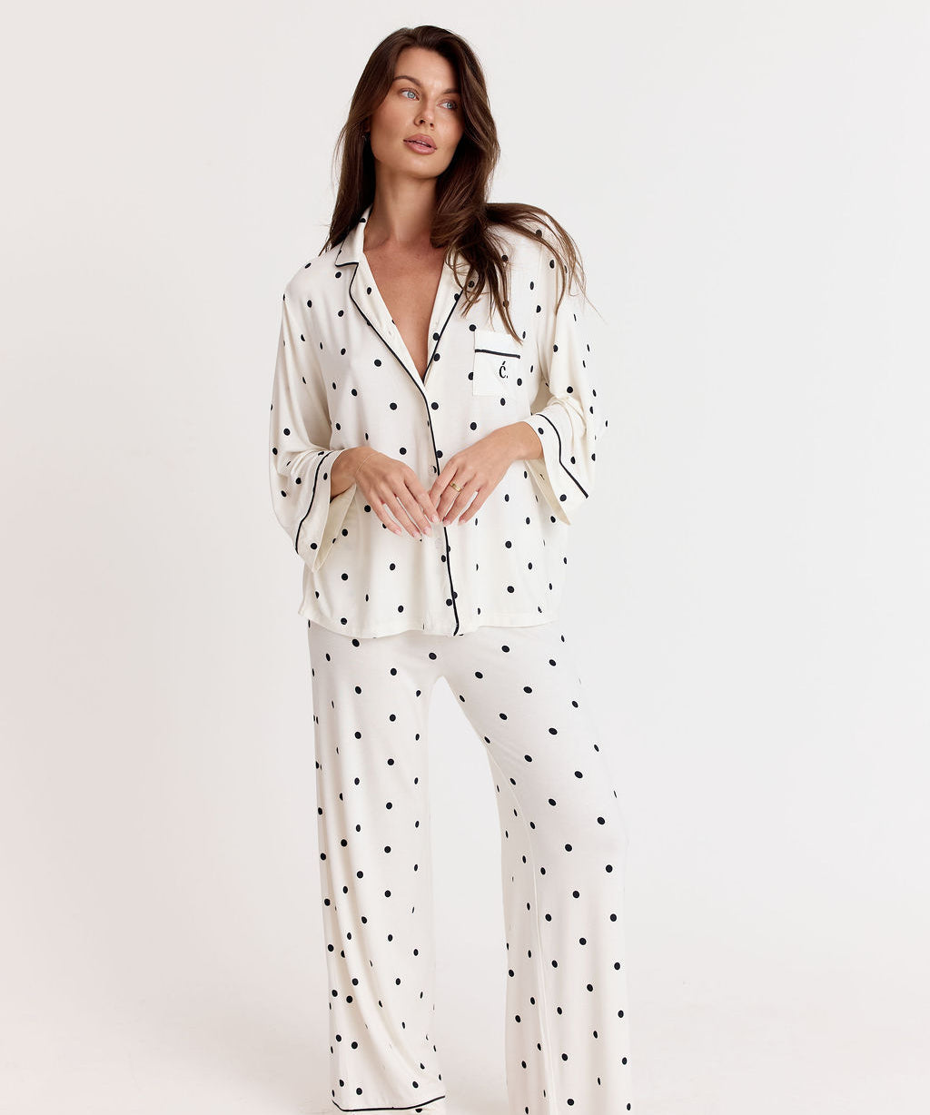 Ease Low Rise Pants - Milk with Ink Polkadots