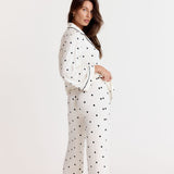Ease 7/8 Long Sleeve Top - Milk with Ink Polkadots
