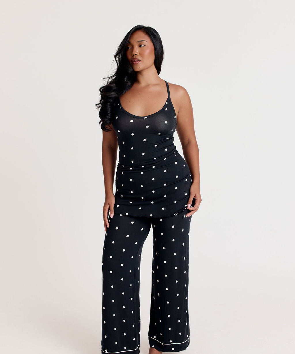 Longline Tunic top - Ink with Milk Polkadots